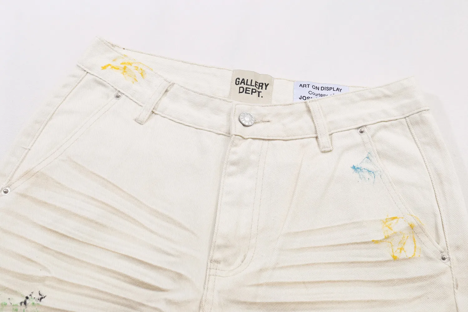 660#Gallery Dept new hand-painted splash-ink mud-dyed distressed style overalls logging pants washed off-white spliced ​​micro-flared jeans beautiful trendy versatile casual pants off-white S~XL P270
